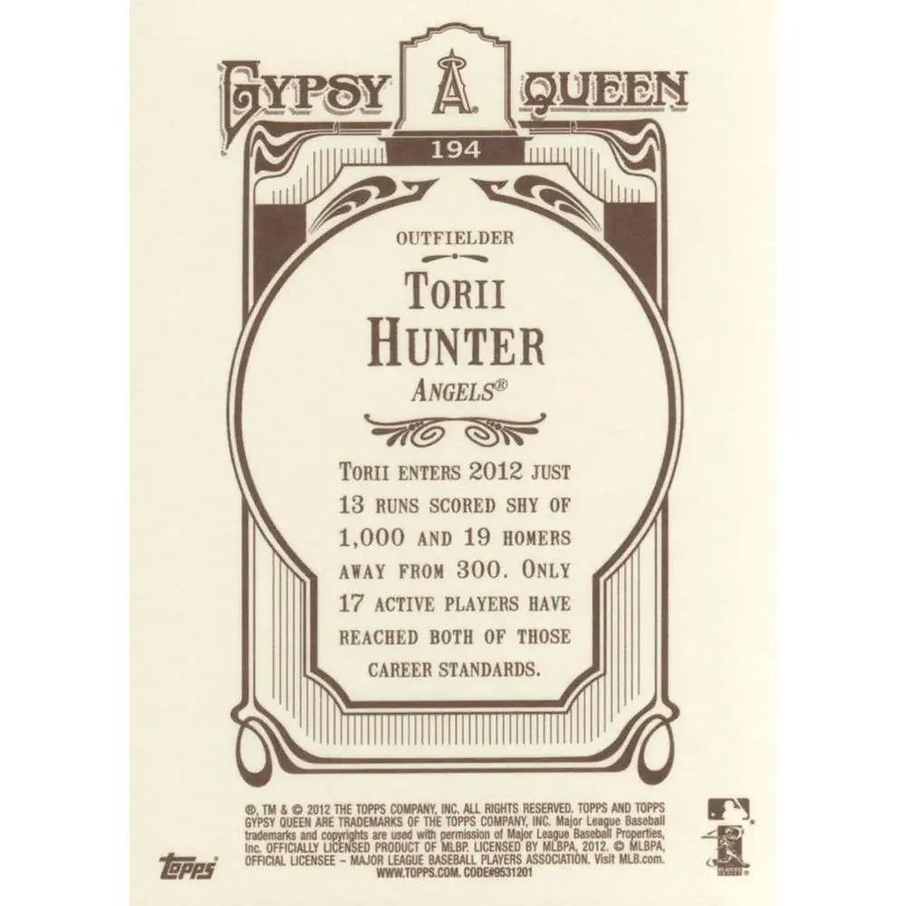 2012 Topps Gypsy Queen Torii Hunter # 194 Los Angeles Angels